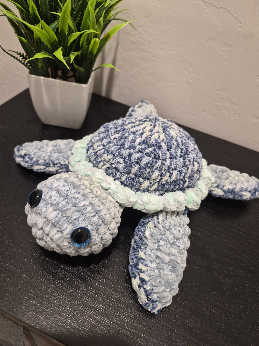 Plush Blue & White Sea Turtle Stuffed Toy - Soft Knit Turtle